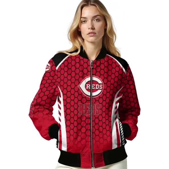 customized cincinnati reds hexagon grid red bomber jacket latest model