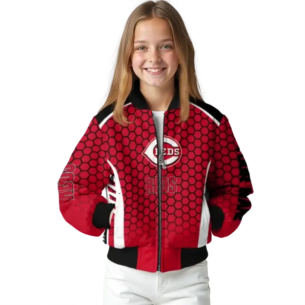 customized cincinnati reds hexagon grid red bomber jacket top rated