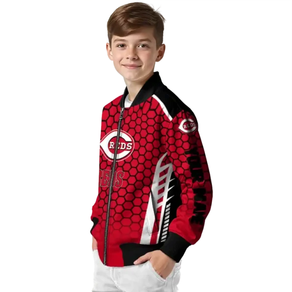 customized cincinnati reds hexagon grid red bomber jacket trendy