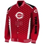 customized cincinnati reds hexagon grid red varsity jacket best selling