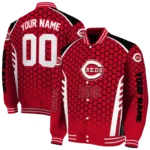 customized cincinnati reds hexagon grid red varsity jacket best selling