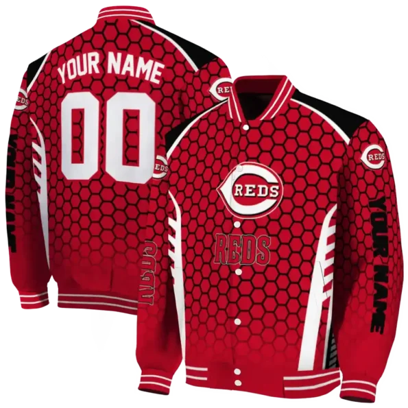 customized cincinnati reds hexagon grid red varsity jacket fashion forward