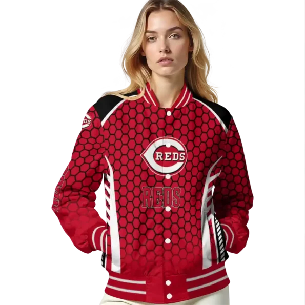 customized cincinnati reds hexagon grid red varsity jacket latest model