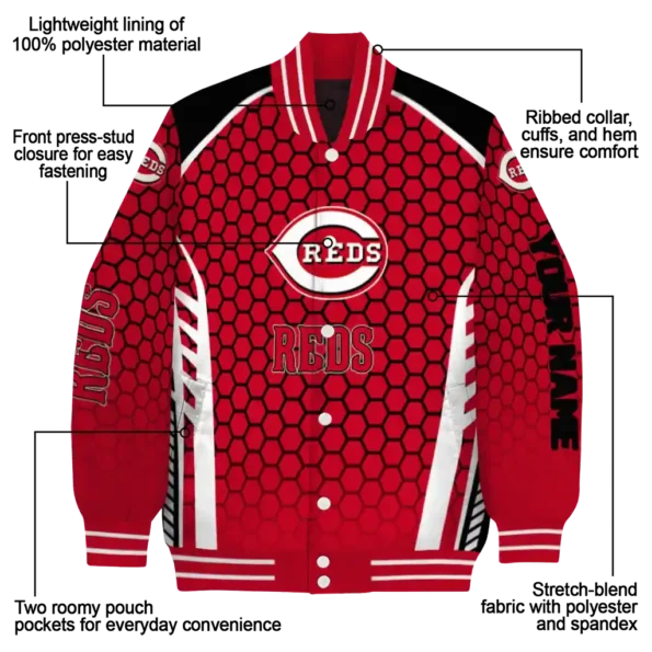 customized cincinnati reds hexagon grid red varsity jacket new arrival