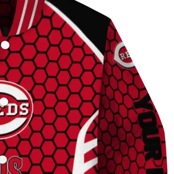 customized cincinnati reds hexagon grid red varsity jacket premium grade