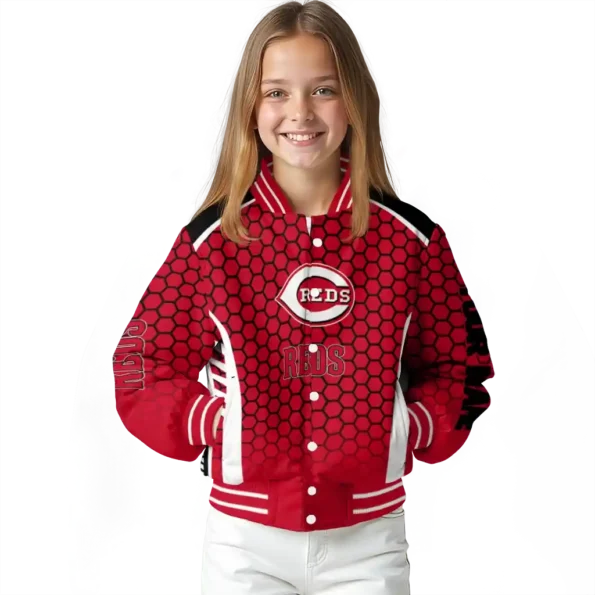 customized cincinnati reds hexagon grid red varsity jacket top rated