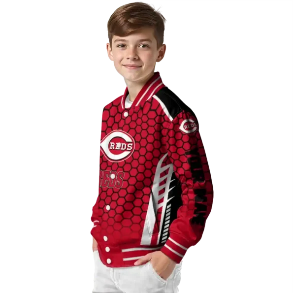 customized cincinnati reds hexagon grid red varsity jacket trendy