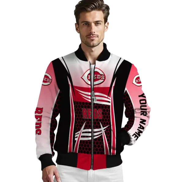 customized cincinnati reds mesh effect red black bomber jacket high quality