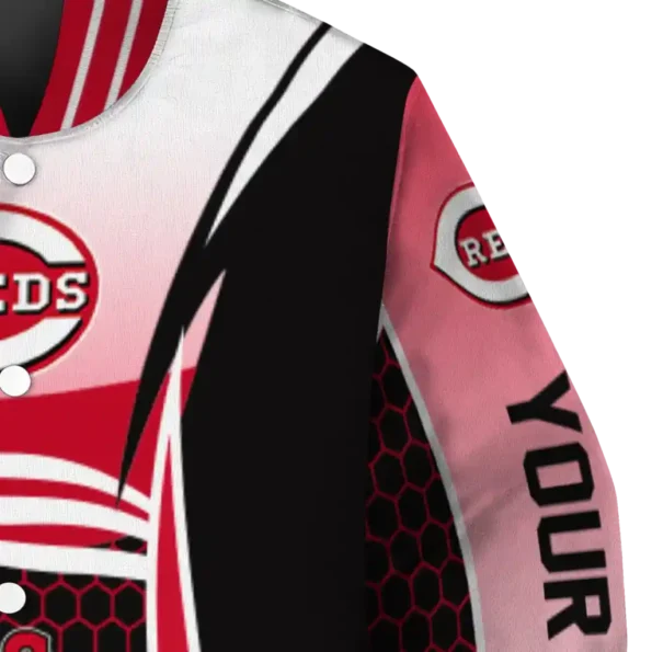 customized cincinnati reds mesh effect red black varsity jacket premium grade
