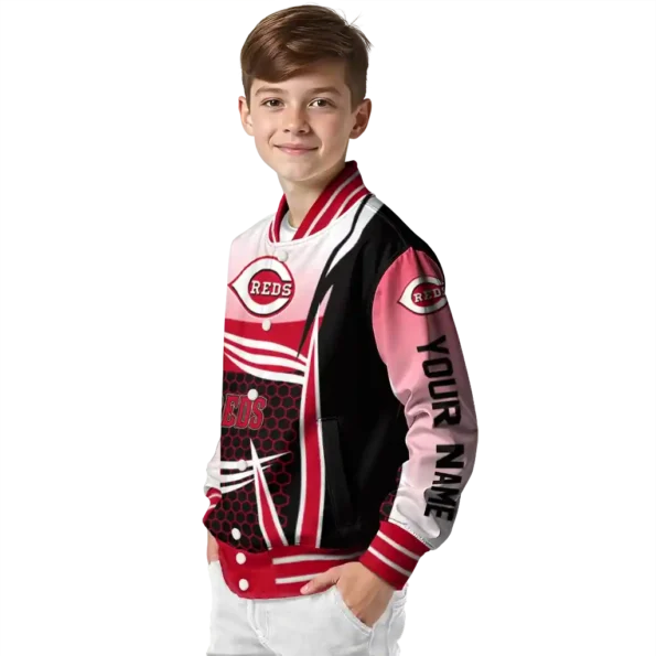 customized cincinnati reds mesh effect red black varsity jacket trendy