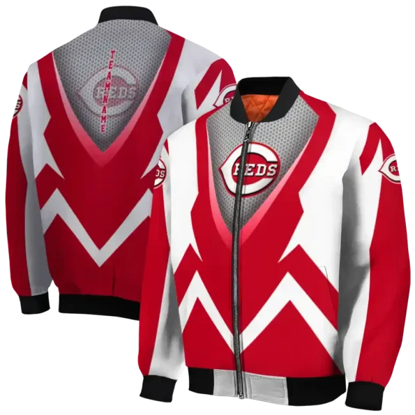 customized cincinnati reds v stripes red white bomber jacket fashion forward