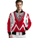 customized cincinnati reds v stripes red white bomber jacket best selling