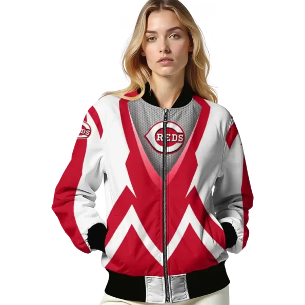 customized cincinnati reds v stripes red white bomber jacket latest model