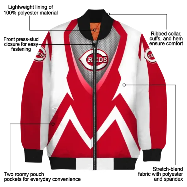 customized cincinnati reds v stripes red white bomber jacket new arrival