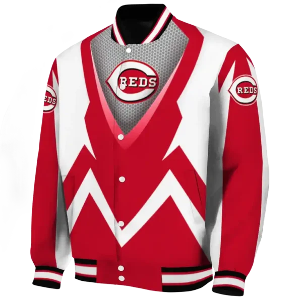 customized cincinnati reds v stripes red white varsity jacket best selling