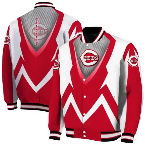 customized cincinnati reds v stripes red white varsity jacket fashion forward