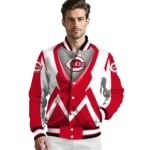 customized cincinnati reds v stripes red white varsity jacket best selling