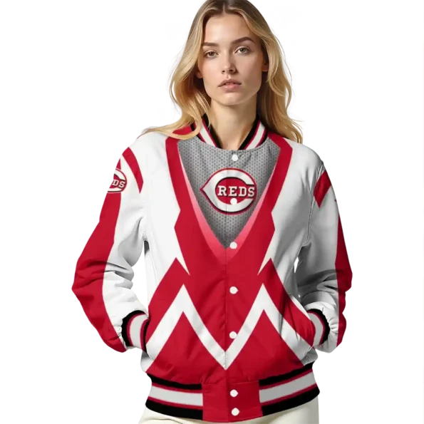customized cincinnati reds v stripes red white varsity jacket latest model