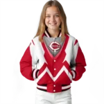 customized cincinnati reds v stripes red white varsity jacket best selling