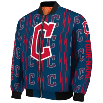 customized cleveland guardians bolt stripe navy blue bomber jacket best selling