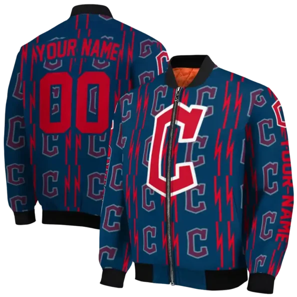 customized cleveland guardians bolt stripe navy blue bomber jacket fashion forward