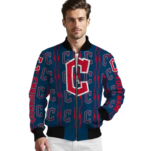 customized cleveland guardians bolt stripe navy blue bomber jacket high quality