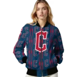 customized cleveland guardians bolt stripe navy blue bomber jacket best selling