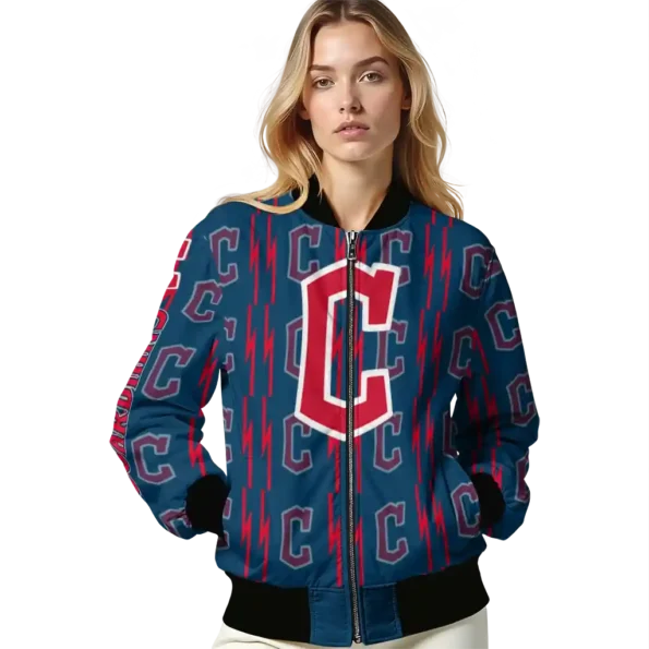 customized cleveland guardians bolt stripe navy blue bomber jacket latest model