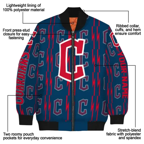 customized cleveland guardians bolt stripe navy blue bomber jacket new arrival