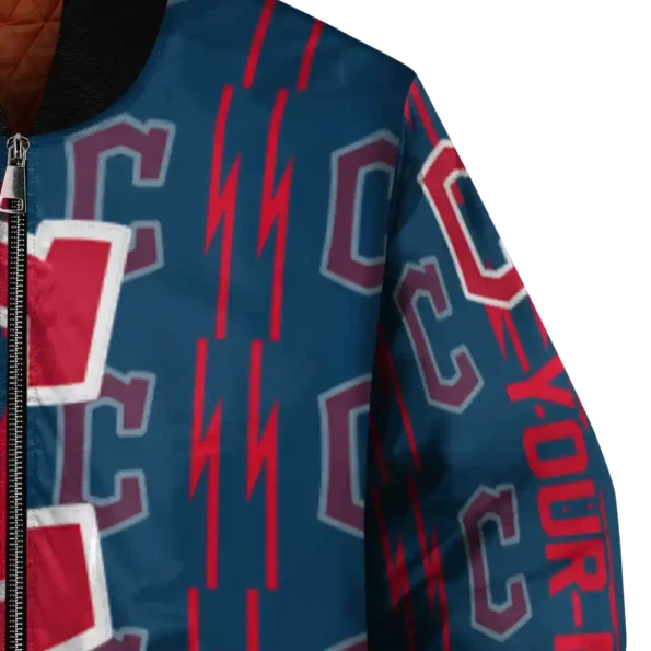 customized cleveland guardians bolt stripe navy blue bomber jacket premium grade