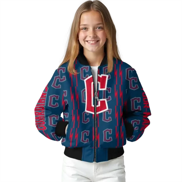 customized cleveland guardians bolt stripe navy blue bomber jacket top rated