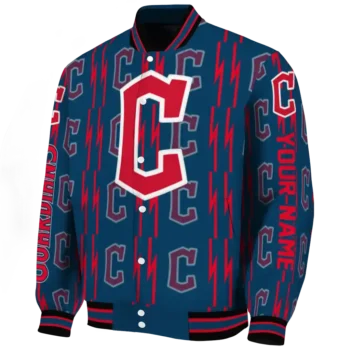 customized cleveland guardians bolt stripe navy blue varsity jacket best selling