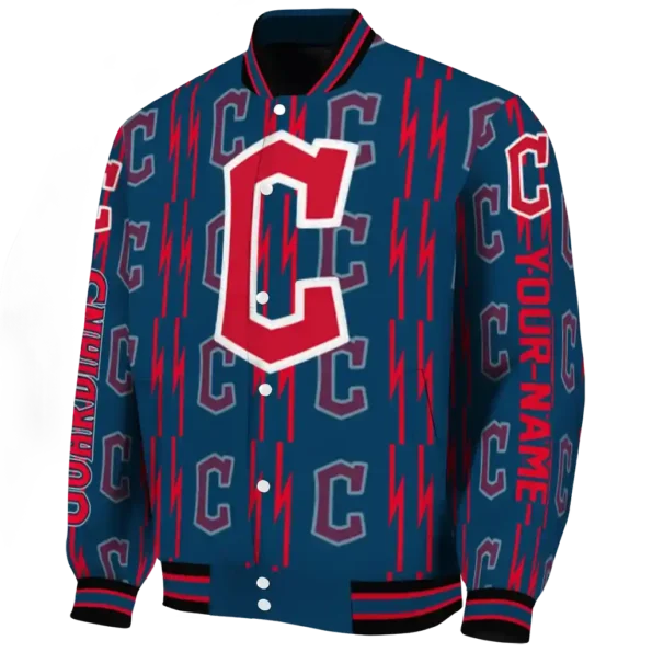 customized cleveland guardians bolt stripe navy blue varsity jacket best selling