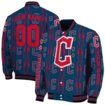 customized cleveland guardians bolt stripe navy blue varsity jacket best selling