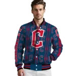 customized cleveland guardians bolt stripe navy blue varsity jacket best selling