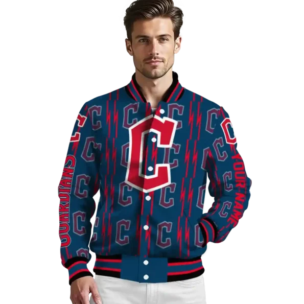 customized cleveland guardians bolt stripe navy blue varsity jacket high quality