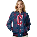 customized cleveland guardians bolt stripe navy blue varsity jacket best selling