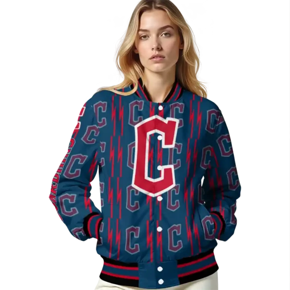 customized cleveland guardians bolt stripe navy blue varsity jacket latest model