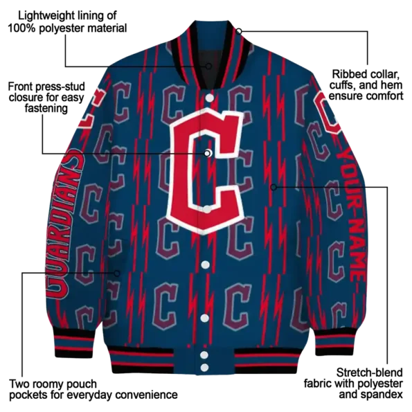 customized cleveland guardians bolt stripe navy blue varsity jacket new arrival