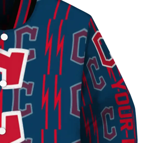 customized cleveland guardians bolt stripe navy blue varsity jacket premium grade