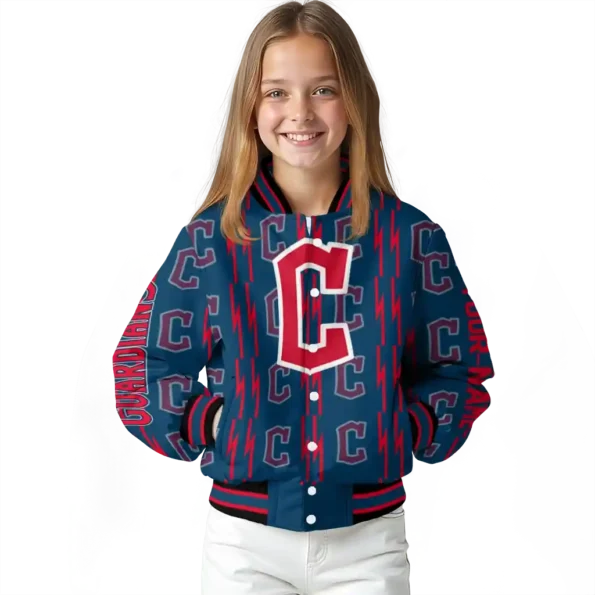 customized cleveland guardians bolt stripe navy blue varsity jacket top rated
