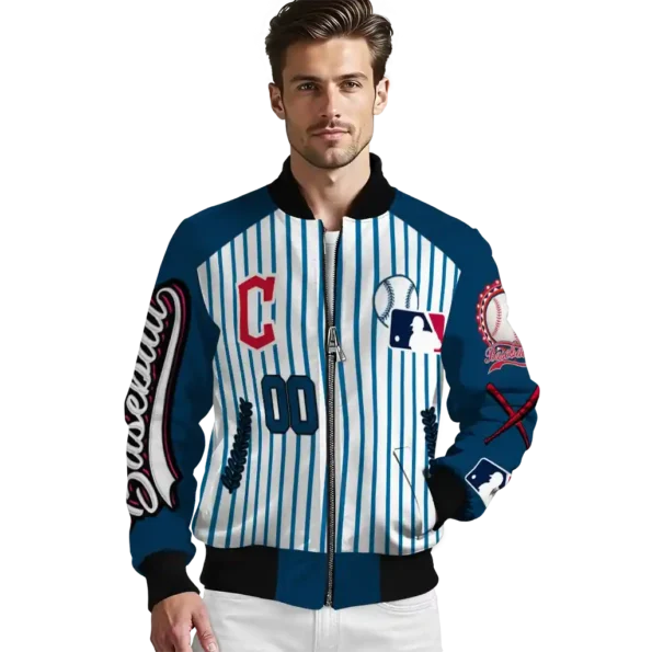 customized cleveland guardians eagle baseball navy blue white bomber jacket high quality