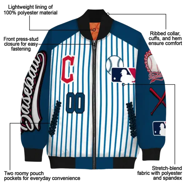 customized cleveland guardians eagle baseball navy blue white bomber jacket new arrival