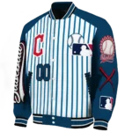 customized cleveland guardians eagle baseball navy blue white varsity jacket best selling
