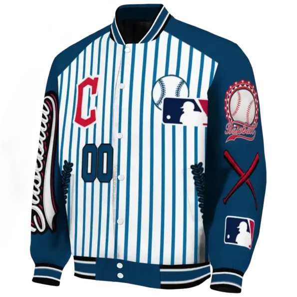 customized cleveland guardians eagle baseball navy blue white varsity jacket best selling