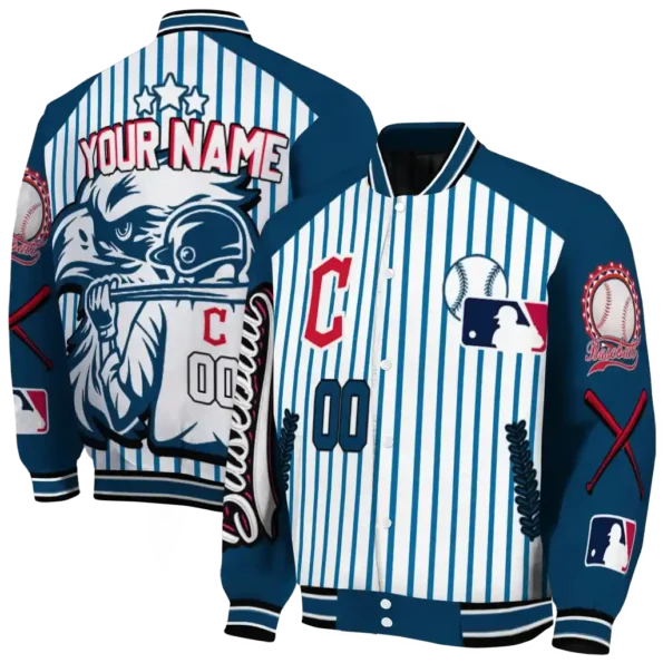 customized cleveland guardians eagle baseball navy blue white varsity jacket fashion forward