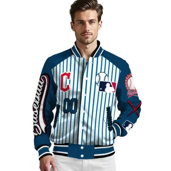 customized cleveland guardians eagle baseball navy blue white varsity jacket high quality