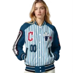 customized cleveland guardians eagle baseball navy blue white varsity jacket best selling