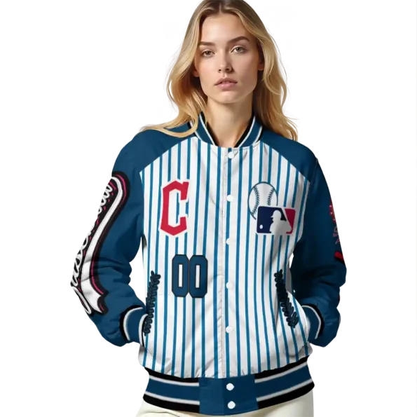 customized cleveland guardians eagle baseball navy blue white varsity jacket latest model