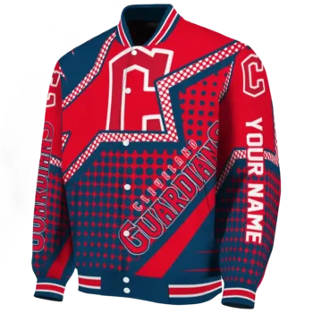 customized cleveland guardians star burst navy blue varsity jacket best selling